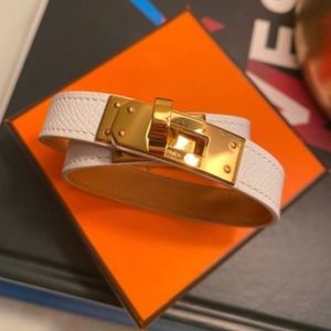 Hermes Kelly Double Tour Bracelet Sz M White&Gold
